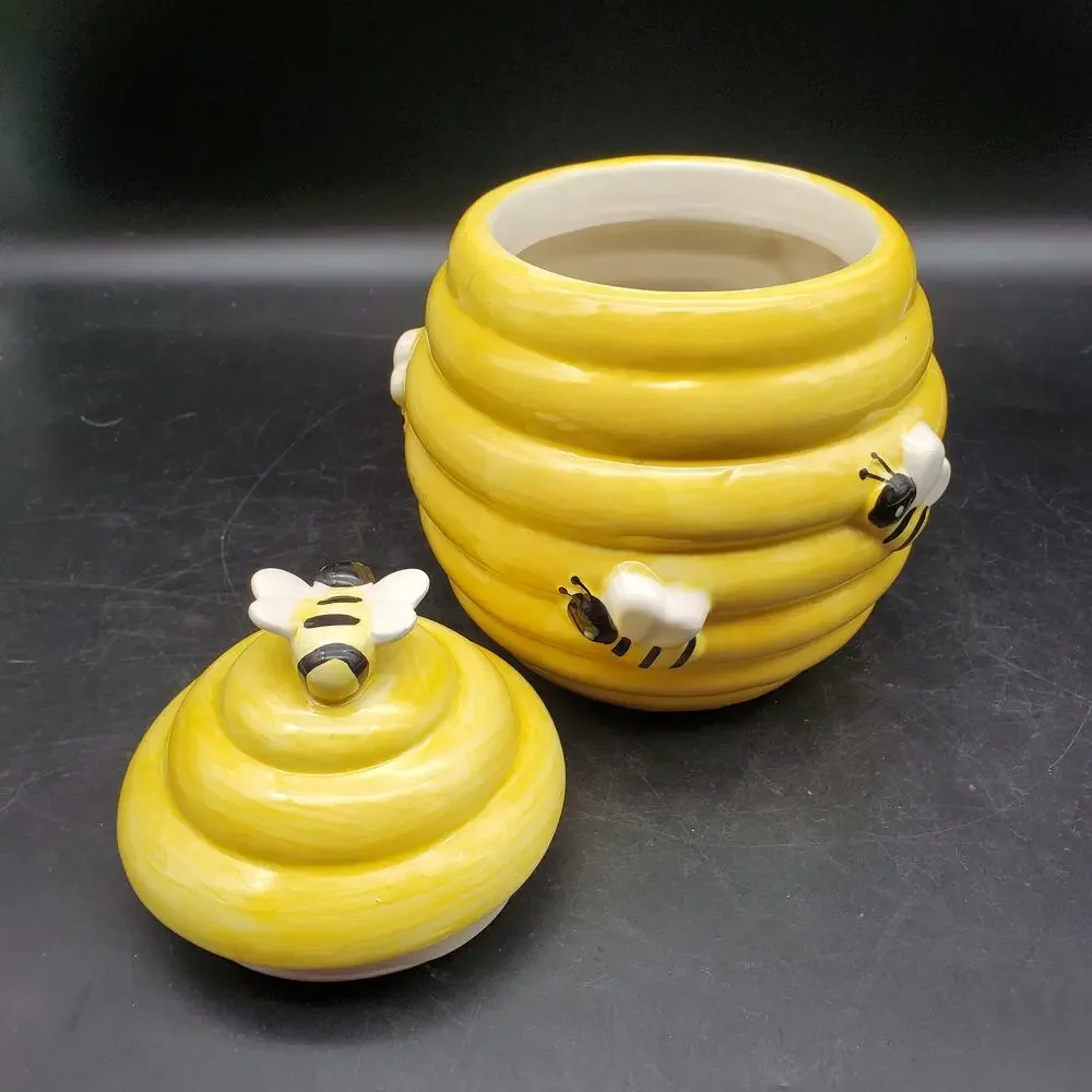 World Market Ceramic Beehive Cookie Jar Bee Honey Pot Canister Kitchen Decor